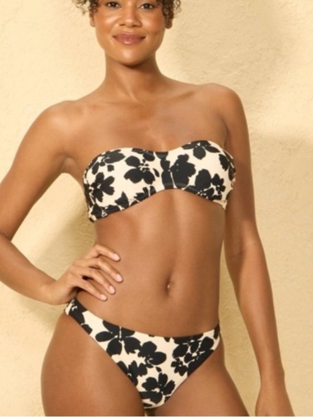 Shade & Shore Floral Print Curved Bandeau Bikini Top & Bottoms Size XS NWT